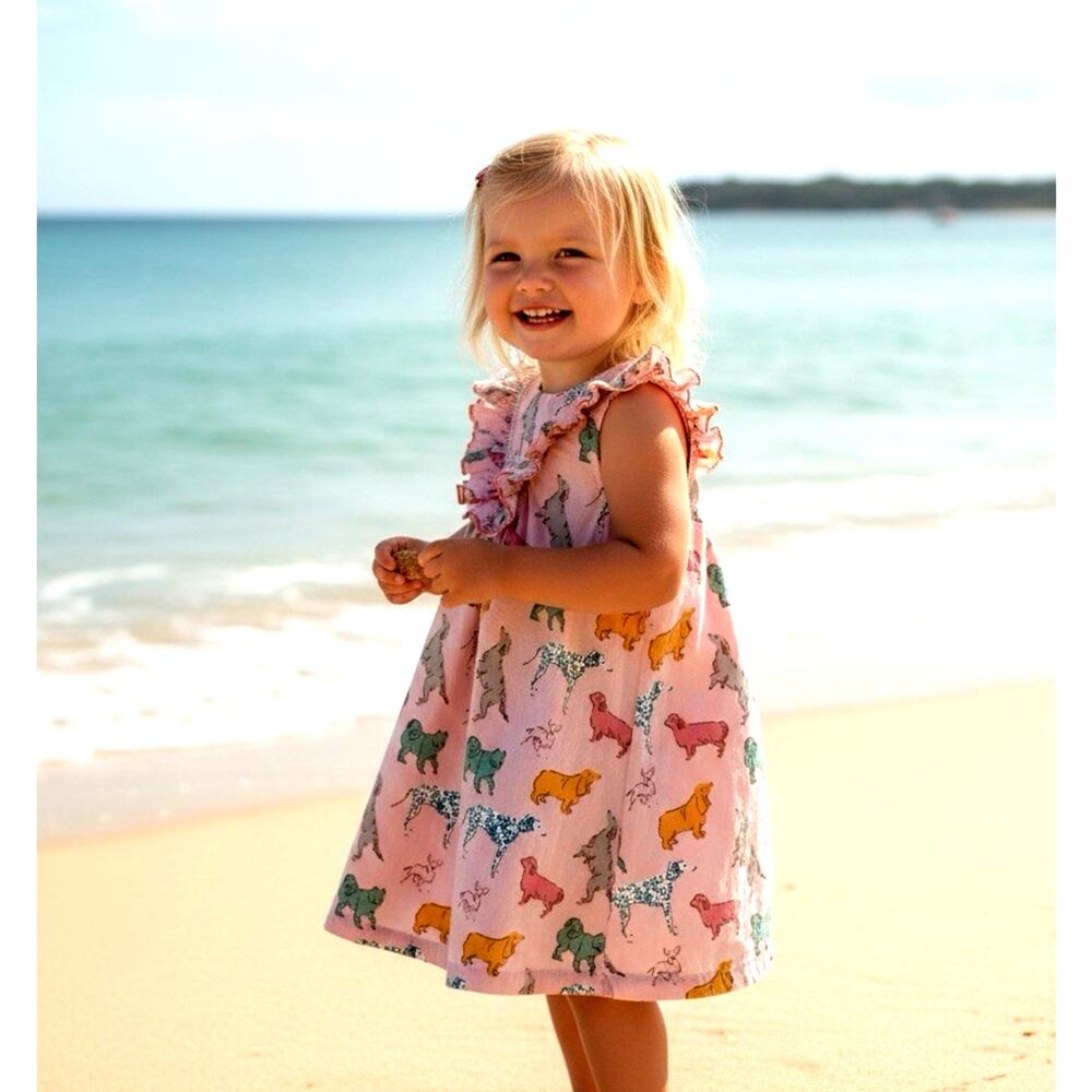 Pink Chicken Girls Marley Dog Dress Pink Ruffle Sleeveless Animal Print 3 Years